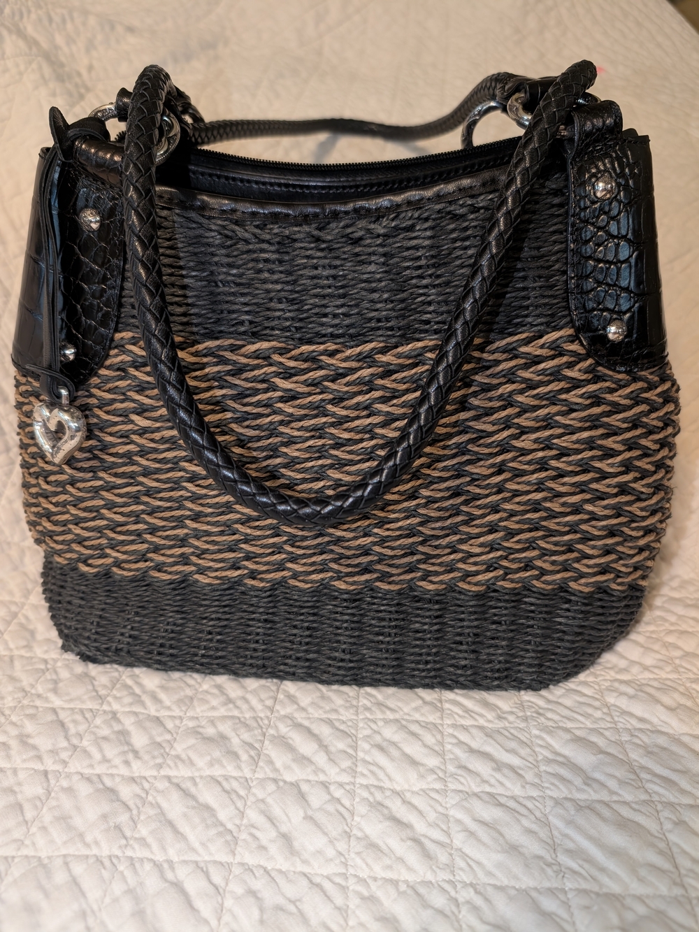 Woven Two-Tone Black and Brown Tote Bag